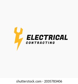 Illustration modern Electrical bolt with wrench sign logo design.  