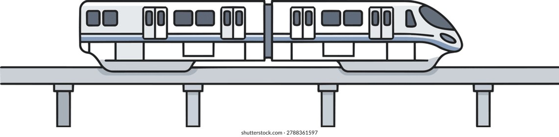 Illustration of a modern elevated train traveling on an elevated track system, showcasing urban transportation and engineering.