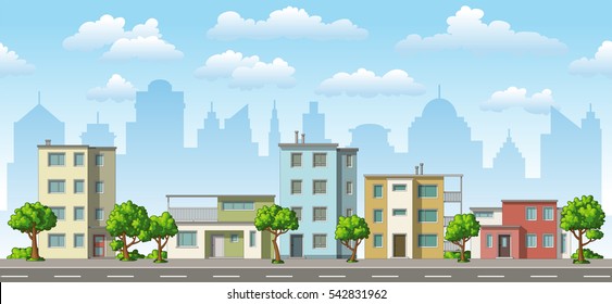 Illustration of a modern family house with trees