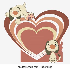 Illustration with modern flat design, blank heart card with dogs