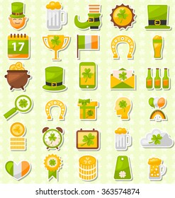 Illustration Modern Flat Design Icons for Saint Patrick's Day, Collection Holiday Irish Elements - Vector 
