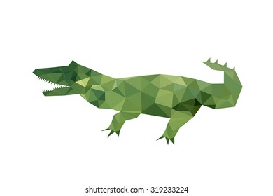 Illustration of modern flat design with origami crocodile, isolated on white background