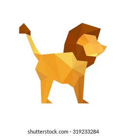 Illustration of modern flat design with origami lion isolated on white background