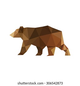 Illustration of modern flat design with triangular bear isolated on white background