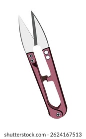 Illustration of a modern folding knife with a maroon handle and sharp pointed blades