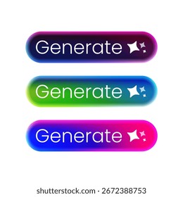 Ilustración del Botón de gradiente moderno con texto Generar y AI. tecnología de inteligencia artificial, creatividad digital, automatización de aprendizaje automático para App, Sitios web y diseño de interfaz de usuario