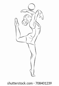 illustration of a modern gymnast with ball, black and white drawing, white background