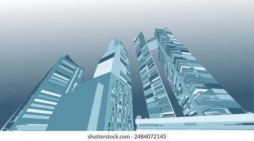 Illustration of Modern High-Rise Residential Architecture in a Metropolis