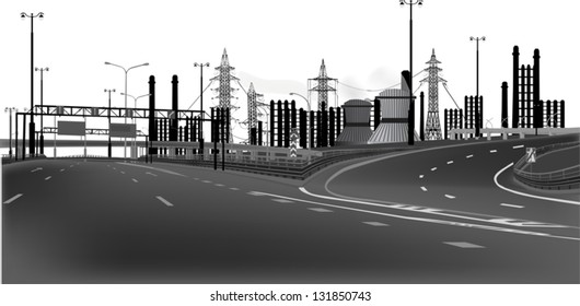 illustration with modern highway isolated on white background