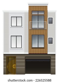 Illustration of a modern house with a garage on a white background 