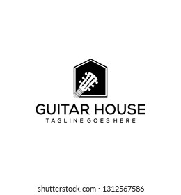 Illustration modern house with guitar music logo design