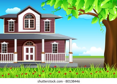 illustration of modern house in natural background