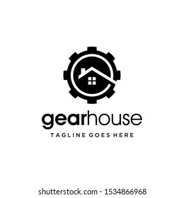 Illustration modern house on gear industrial sign logo icon vector 