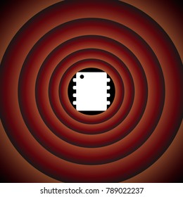 Illustration of modern icon chip. Vector. White icon on black circle in gradient rings.