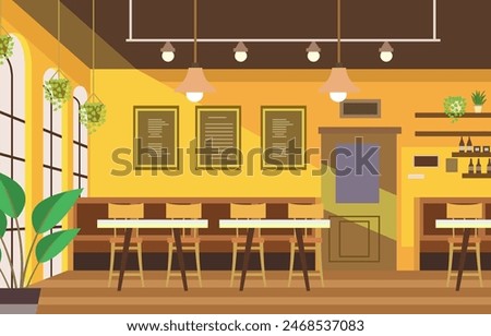Illustration of Modern Interior Landscape in Cafe Restaurant with Dining Table for Customer