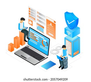 Illustration of modern isometric style about server storage data security