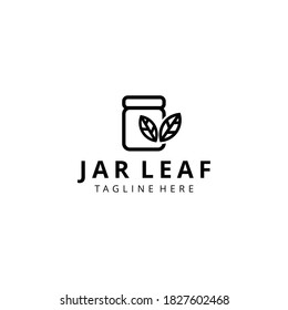 Illustration modern jar glass with nature leaf logo design template