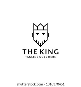 Illustration modern king with crown line art logo design template