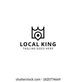Illustration modern king Crown with pin location geometric logo design