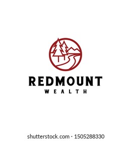 Illustration modern landscape with high mountains and pine trees logo design