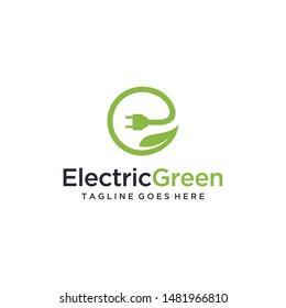 Illustration modern of Leaf E sign formed from leaves and electric plugs