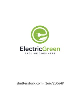 Illustration modern of Leaf E sign formed from leaves and electric plugs