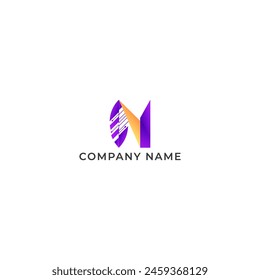 ILLUSTRATION MODERN LEAF TECHNOLOGY WITH LETTER N PURPLE ORANGE GRADIENT COLOR SIMPLE BOTANICAL GEOMETRIC ECO NATURE LOGO ICON TEMPLATE ELEMENT DESIGN VECTOR