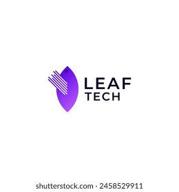 ILLUSTRATION MODERNE BLATT TECHNOLOGIE LILA FARBVERLAUF EINFACHE BOTANISCHE GEOMETRISCHE ECO NATUR LOGO SYMBOL VORLAGE ELEMENT DESIGN VEKTORGRAFIK
