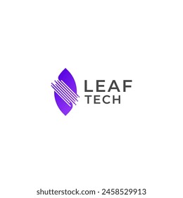 ILLUSTRATION MODERN LEAF TECHNOLOGY PURPLE GRADIENT COLOR SIMPLE BOTANICAL GEOMETRIC ECO NATURE LOGO ICON TEMPLATE ELEMENT DESIGN VECTOR