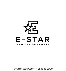 Illustration modern letter E with star mark in the middle logo design