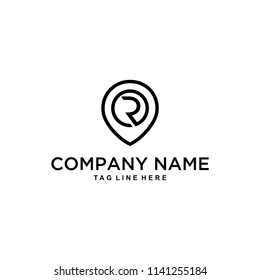 Illustration modern letter R join with pin location sign logo design