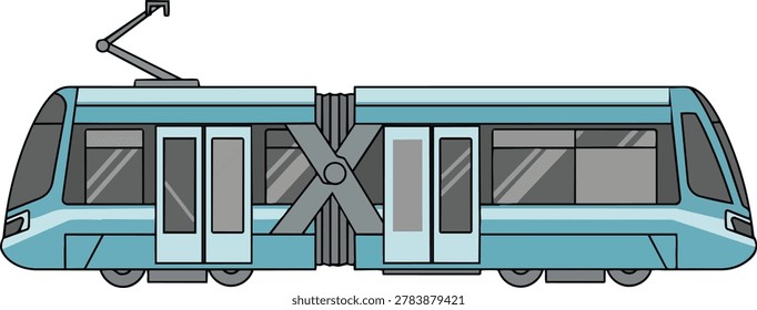Illustration of a modern light rail transit vehicle, showcasing its design and features.