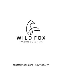 Illustration modern line art fox or wolf animal silhouette design logo template