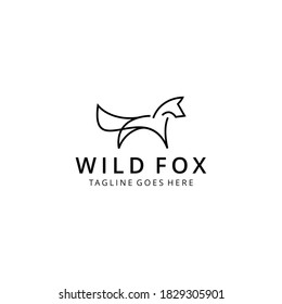 Illustration modern line art fox or wolf animal silhouette design logo template