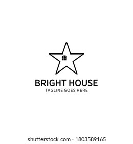 Illustration modern line art star with house sign logo design template