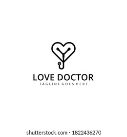 Illustration modern love or heart with doctor stethoscope sign logo design