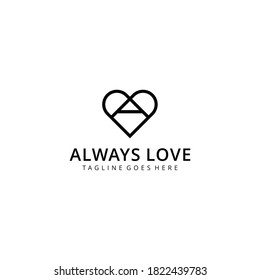 Illustration modern love or heart with A sign line sign logo design