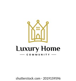 Illustration modern Luxury Home with crown sign Community logo design