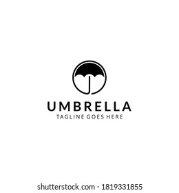 Illustration modern luxury umbrella rain on circle logo design template