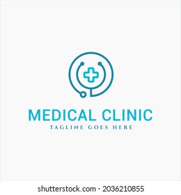 Illustration modern Medical Center with cross and stethoscope logo design