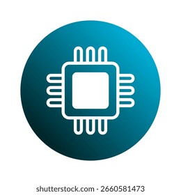 Ilustración de un microchip moderno dentro de un círculo de gradiente azul que sugiere el avance de la tecnología y el concepto de innovación