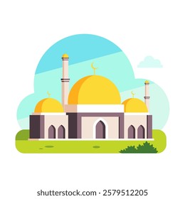 illustration of modern mosque isolated on white background, for islamic greeting