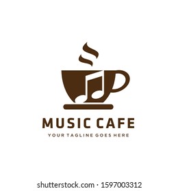 Illustration modern music cafe with note music on cup coffee vector logo design