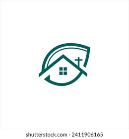Illustration modern natural leaf with church icon design logo concept