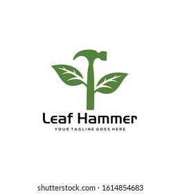 Illustration Modern natural leaf design with hammer logo concept icon template