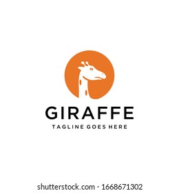 Illustration modern of negative space giraffe animal in circle sign logo design