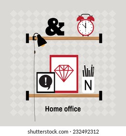 Illustration of modern office workspace. Flat minimalistic style. Creative home office workspace. 