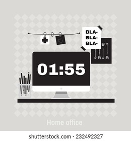 Illustration of modern office workspace. Flat minimalistic style. Creative office workspace. hipster home office workplace.