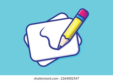 Illustration of a modern page on a pencil drow cute cartoon vector cyan background