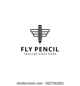 Illustration modern pen sign connect with wings logo design icon template